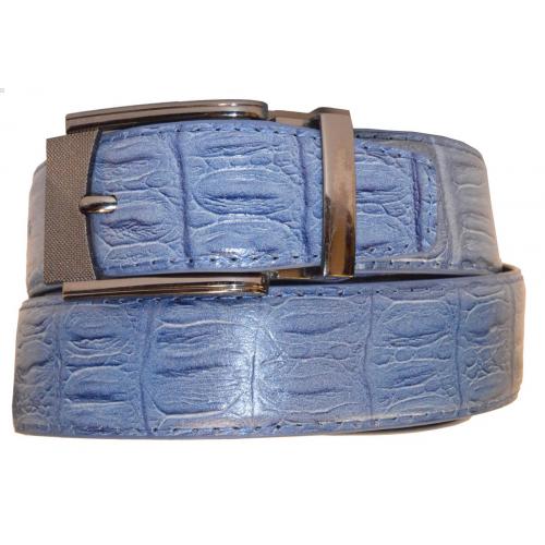 Serpi Denim Blue Alligator Print Genuine Leather Wide Width Belt FH/35