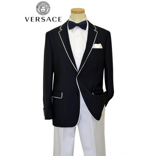 Gianni Versace Navy Blue Slim Fit Suit With White Piping 2132-1010
