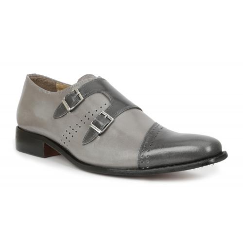 Giorgio Brutini "Carbonne" Dark / Light Grey Genuine Leather Double Monkstrap Shoes 2001388
