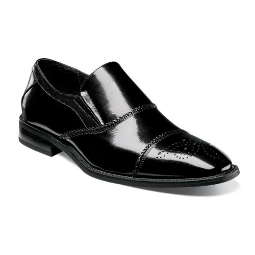 Stacy Adams "Brecklin" Black Polished Genuine Leather Cap-Toe Loafer Shoes 25056-001
