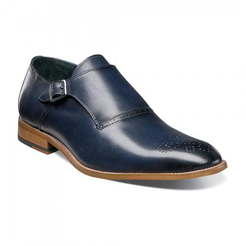 Stacy Adams "Dinsmore" Navy Blue Genuine Leather Shoes With Monk Strap 25065-410
