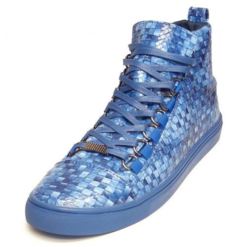 Encore By Fiesso Royal Blue Weaved Leather High Top Sneakers FI2174