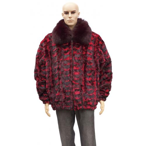 Winter Fur Red Sheared Diamond Mink Jacket With Fox Collar M79R01RD