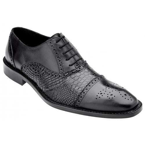 Belvedere "Torino" Black Genuine Alligator And Italian Calf Oxford Shoes 2B3.