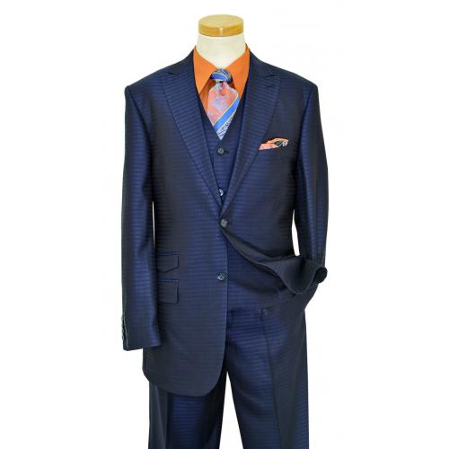 Luciano Carreli Royal Blue / Black Silk / Wool Vested Suit 6296-3001