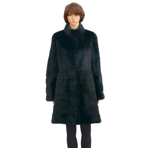Winter Fur Ladies Black Full Skin Mink 3/4 Coat W59Q01BK