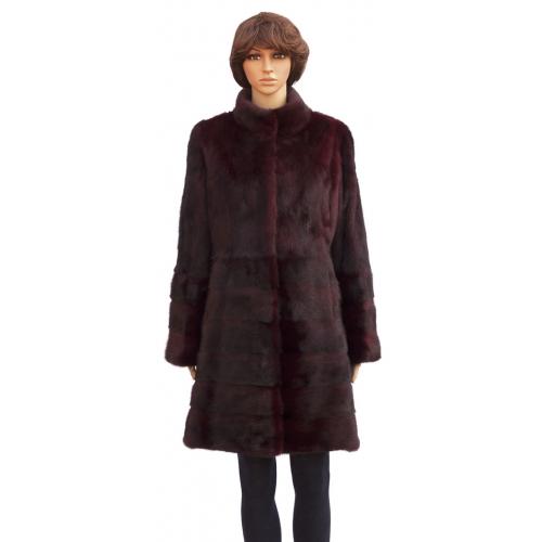 Winter Fur Ladies Burgundy Full Skin Mink 3/4 Coat W59Q01BD