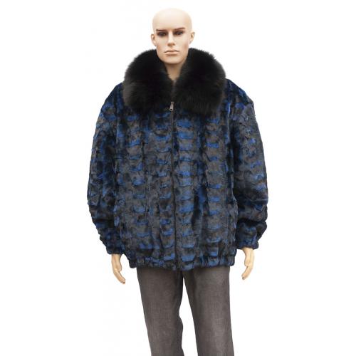 Winter Fur Blue Sheared Diamond Mink Jacket With Fox Collar M79R01NV.