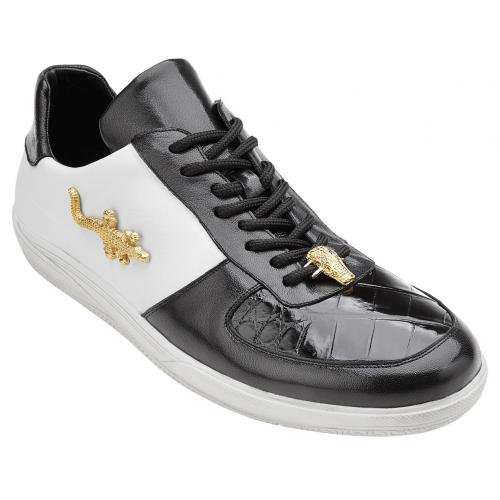 Belvedere "Mario" Black / White Genuine Crocodile / Soft Calf Casual Sneakers 6451