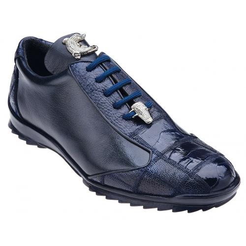Belvedere "Paulo" Night Blue Genuine Ostrich / Soft Calf Casual Sneakers 40486.