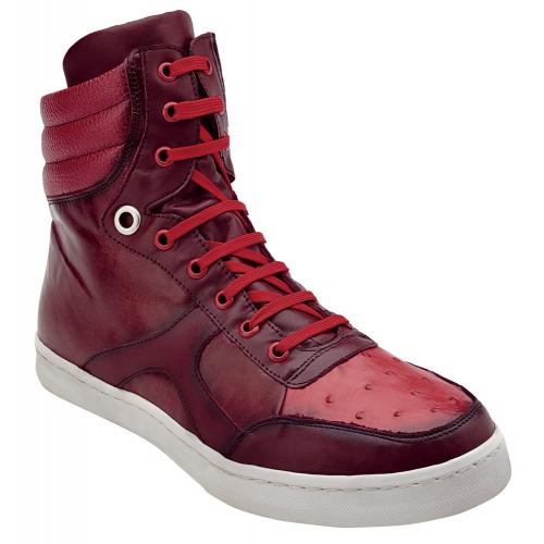 Belvedere "Damian" Red Genuine Ostrich / Soft Calf Casual Sneakers 5004.