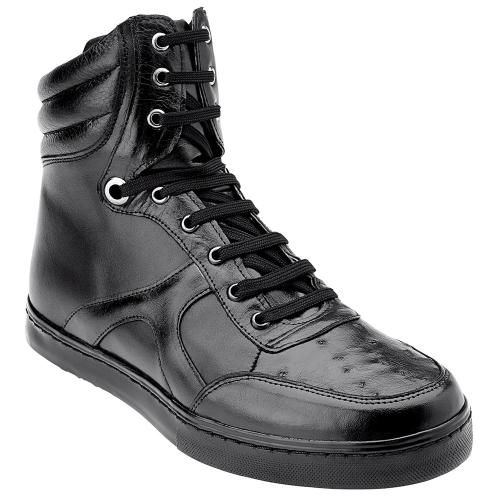 Belvedere "Damian" Black Genuine Ostrich / Soft Calf Casual Sneakers 5004.