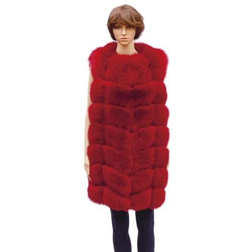 Winter Fur Ladies Red Full Skin Fox 3/4 Vest W41V01RD