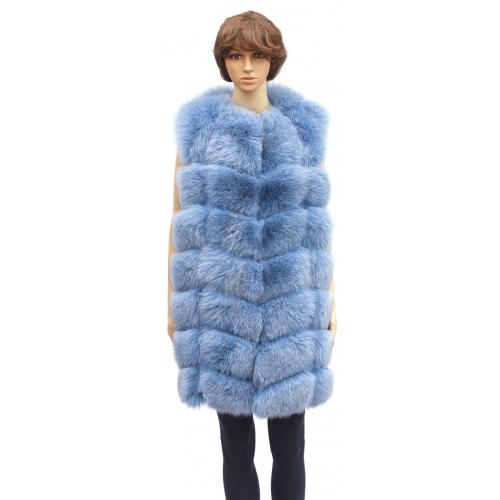 Winter Fur Ladies Baby Blue Full Skin Fox 3/4 Vest W41V01BB
