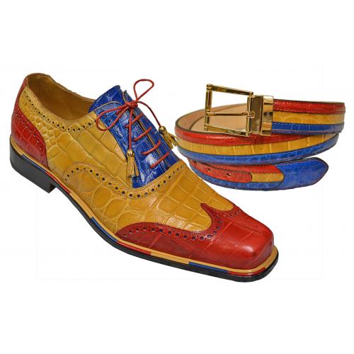 Mauri 2787 Red / Light Rust / Electric Blue Genuine All-Over Alligator Shoes