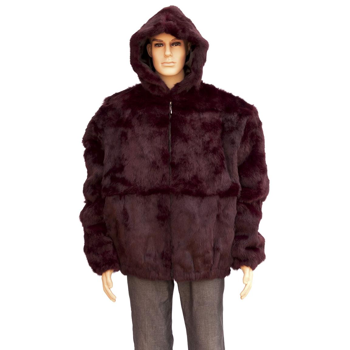 Winter Fur Burgundy Full Skin Rabbit Jacket With Detachable Hood ...