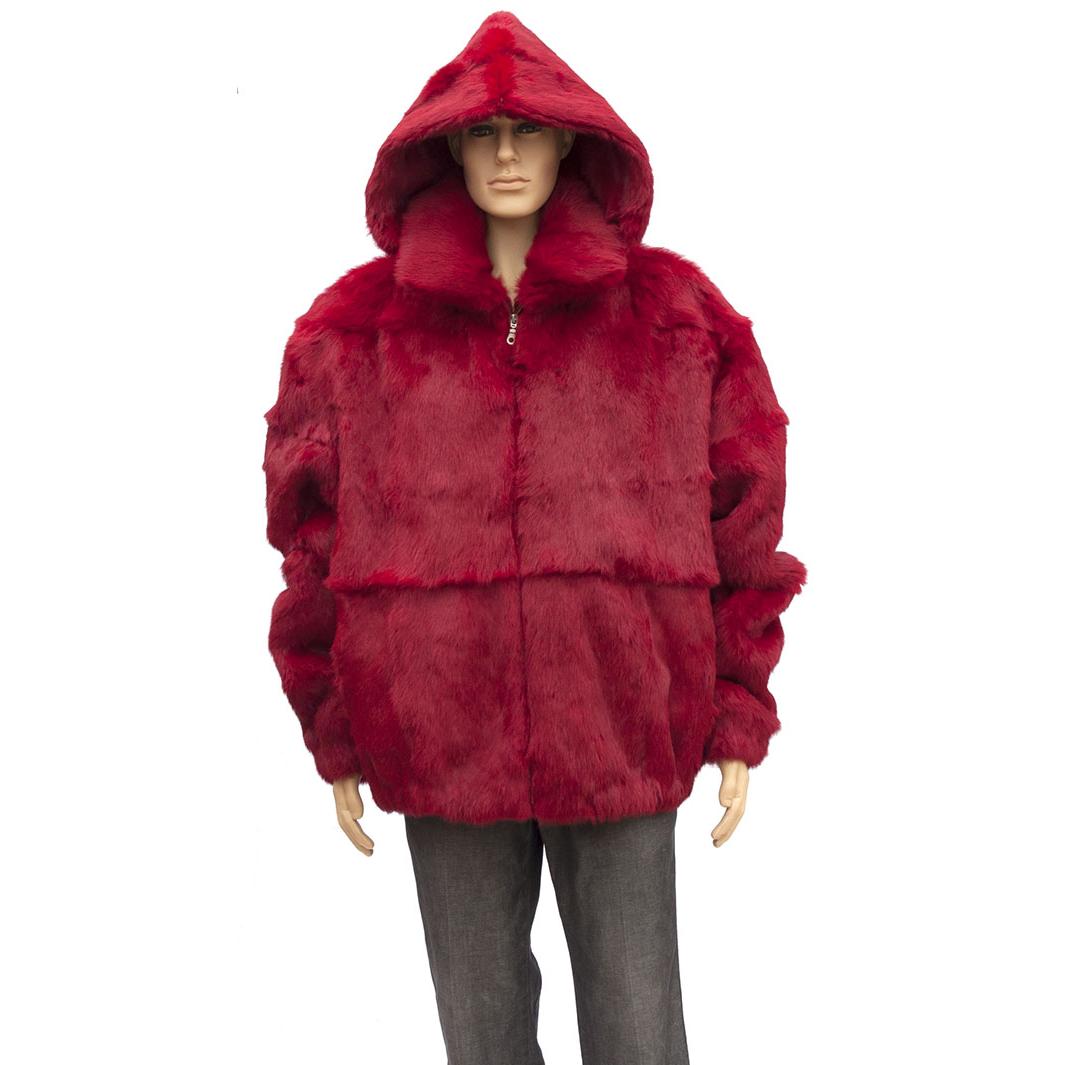 Winter Fur Red Full Skin Rabbit Jacket With Detachable Hood M05R02RD ...