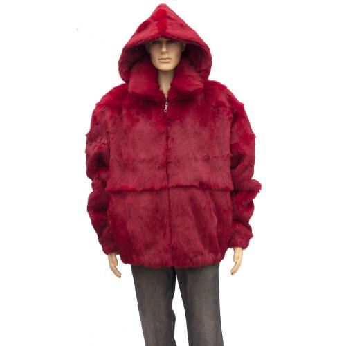 Winter Fur Red Full Skin Rabbit Jacket With Detachable Hood M05R02RD..