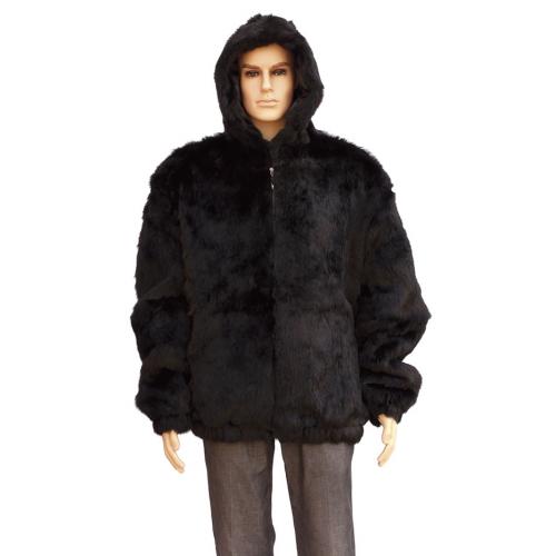 Winter Fur Black Full Skin Rabbit Jacket With Detachable Hood M05R02BK.