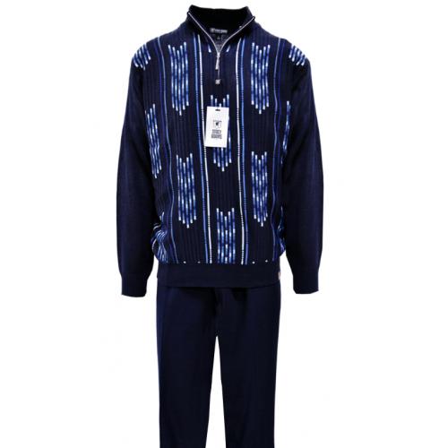 Stacy Adams Navy / Ocean / Sky Blue Half-Zip Pullover 2 Piece Sweater Outfit 1310