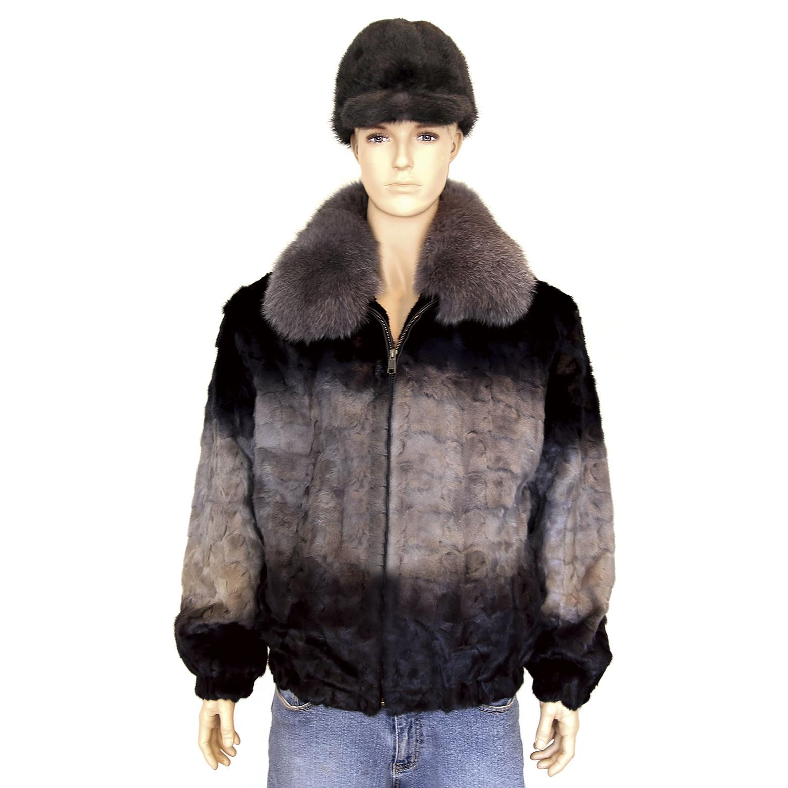 Winter Fur Two-Tone Grey Mink Jacket With Fox Collar