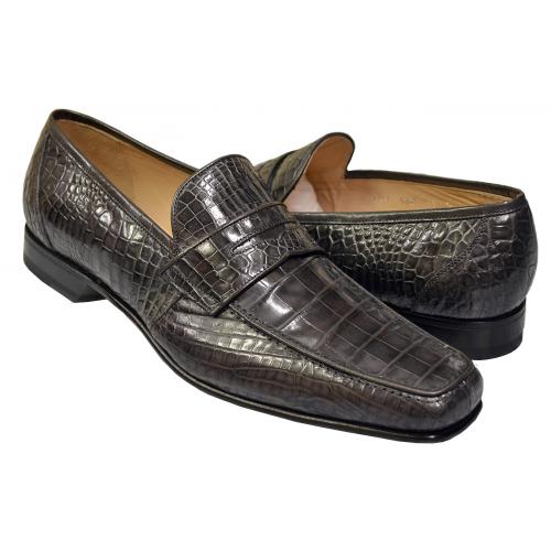Caporicci 9961 Medium Grey All-Over Genuine Baby Alligator Penny Loafers Shoes
