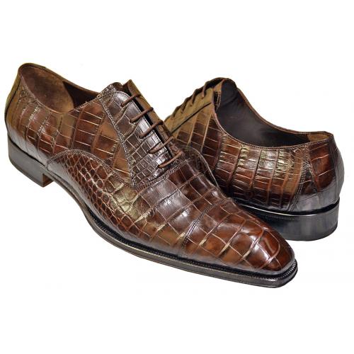 Caporicci 1114 Chocolate Brown All-Over Genuine Baby Alligator Cap Toe Shoes
