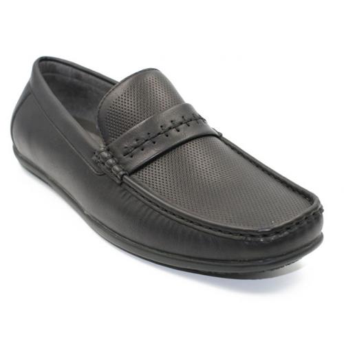 Steve Harvey "Madrid" Black Faux Leather Casual Driving Loafer Shoes