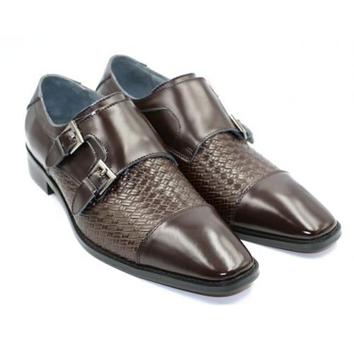Steve Harvey "Paul" Brown Genuine Leather Shoes With Double Monk Straps