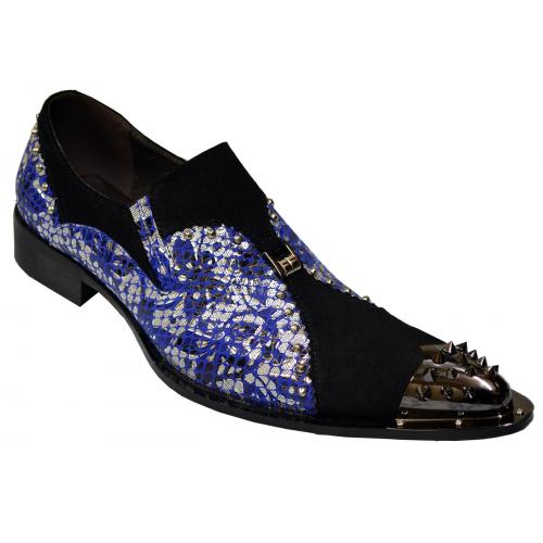 Zota Metallic Silver / Royal Blue / Black Genuine Suede Leather Loafers With Metal Tip G736-13A