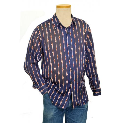 Pronti Navy / Red / White Microfiber Casual Long Sleeve Shirt S6222