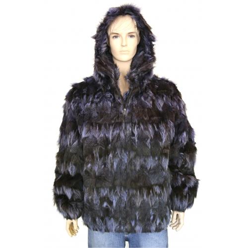 Winter Fur Black / Purple Genuine Fox Jacket With Detachable Hood M20R02PP