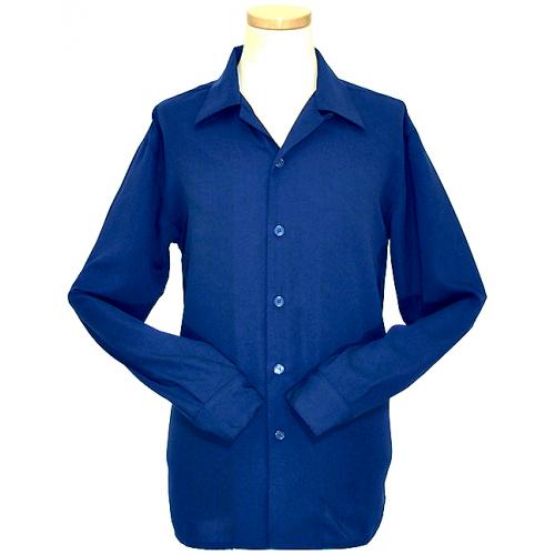 Pronti Solid Royal Blue Long Sleeve Microfiber Casual Shirt S247