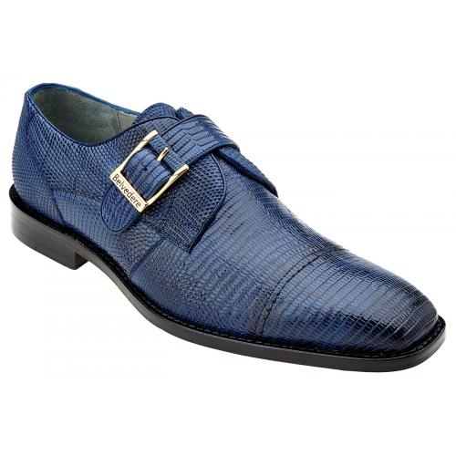 Belvedere "Otto" Antique Navy Genuine All Over Lizard Monk Strap Shoes 1498.