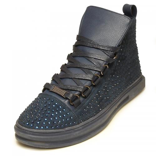 Encore By Fiesso Navy Genuine PU Leather High Top Sneakers Boots FI2257.