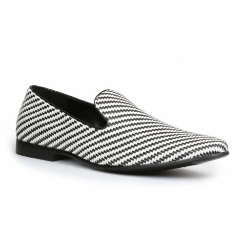 Giorgio Brutini "Cimron" White / Black Basketweave Loafer Shoes 179006-1