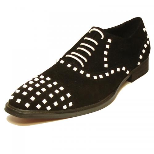Fiesso Black / White Genuine Leather With Metal Stud Shoes FI7010.