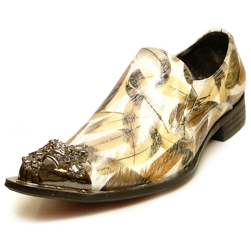 Fiesso Brown / Beige Genuine Leather Slip-On With Metal Toe FI6984.