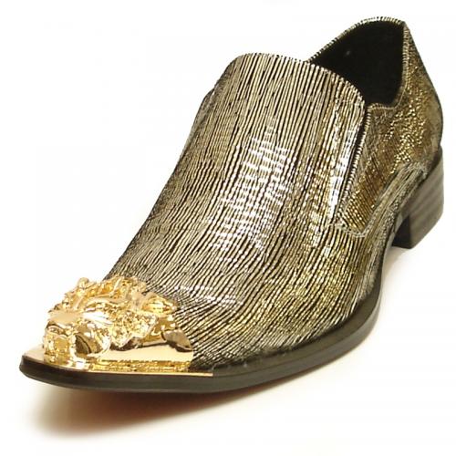 Fiesso Gold Genuine Leather Slip-On With Gold Spike Metal Toe FI6981.