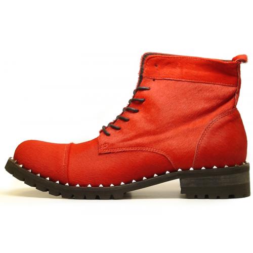 Fiesso Red Genuine Suede Leather With Pony Hair Boot FI6965.