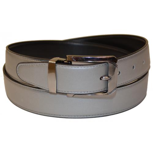 Serpi Silver / Black Smooth Genuine Leather Reversible Wide Width Belt RP/35