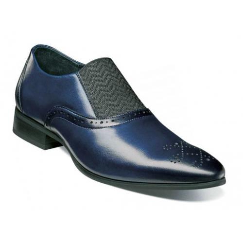 Stacy Adams "Valerian" Navy Blue Brogue Slip-On Loafer Shoes 25108-403