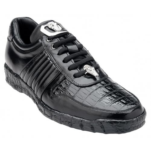 Belvedere "Astor" Black Genuine Crocodile / Soft Calfskin Casual Sneakers 3000.