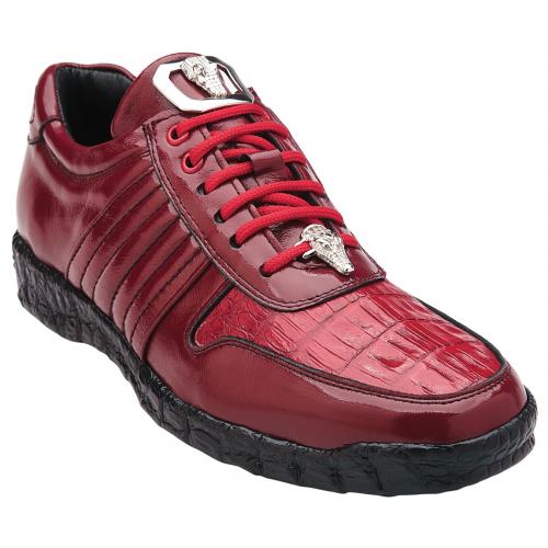 Belvedere "Astor" Red Genuine Crocodile / Soft Calfskin Casual Sneakers 3000.