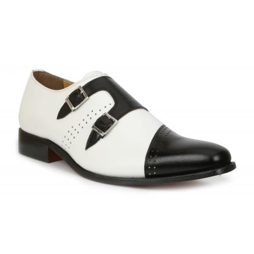 Giorgio Brutini "Carbonne" Black / White Genuine Leather Double Monkstrap Shoes 2001316