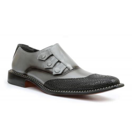 Giorgio Brutini "Carver" Grey / Black Genuine Leather Triple Button Monk Strap Shoes 2110118