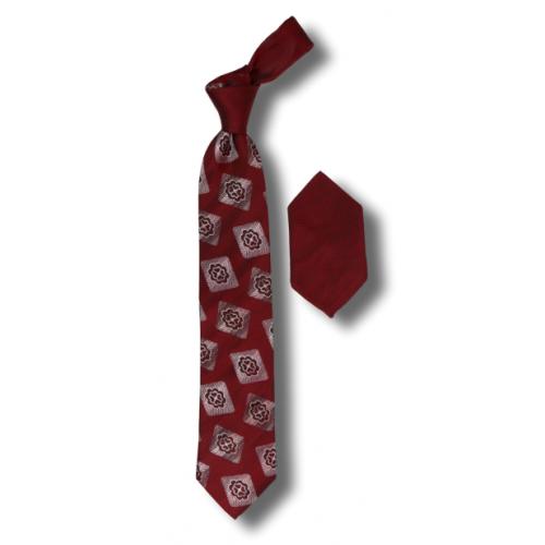 Steven Land "Big Knot" BWU645 Red / Black / Grey Geometric Design 100% Silk Necktie / Hanky Set