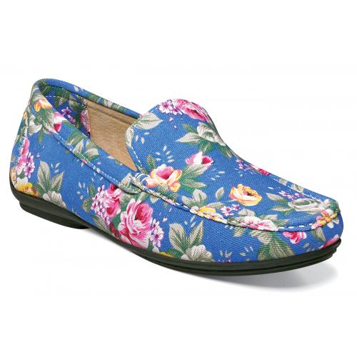 Stacy Adams "Panache" Slate Blue / Multi Color Flower Design Canvas / Leather Lined Loafer Shoes 25091-460