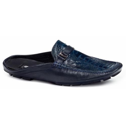 Mauri 3127/2 Wonder Blue Genuine Ostrich Leg / Calfskin Half Shoes.