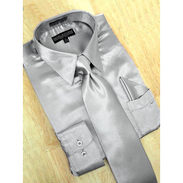 New Daniel Ellissa Boys Silver Grey Dress Shirt with Tie and Hanky sz 4-20